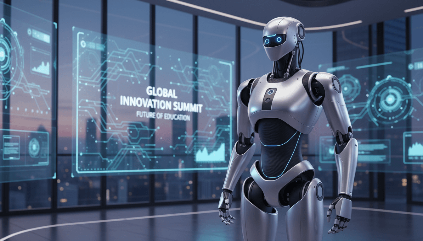 G1 Edu humanoid robot in a futuristic conference setting, showcasing advanced technology