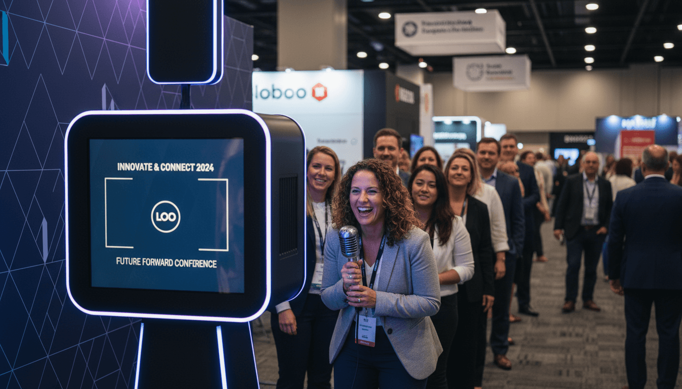 Humanoid robot interacting with guests at a modern corporate event